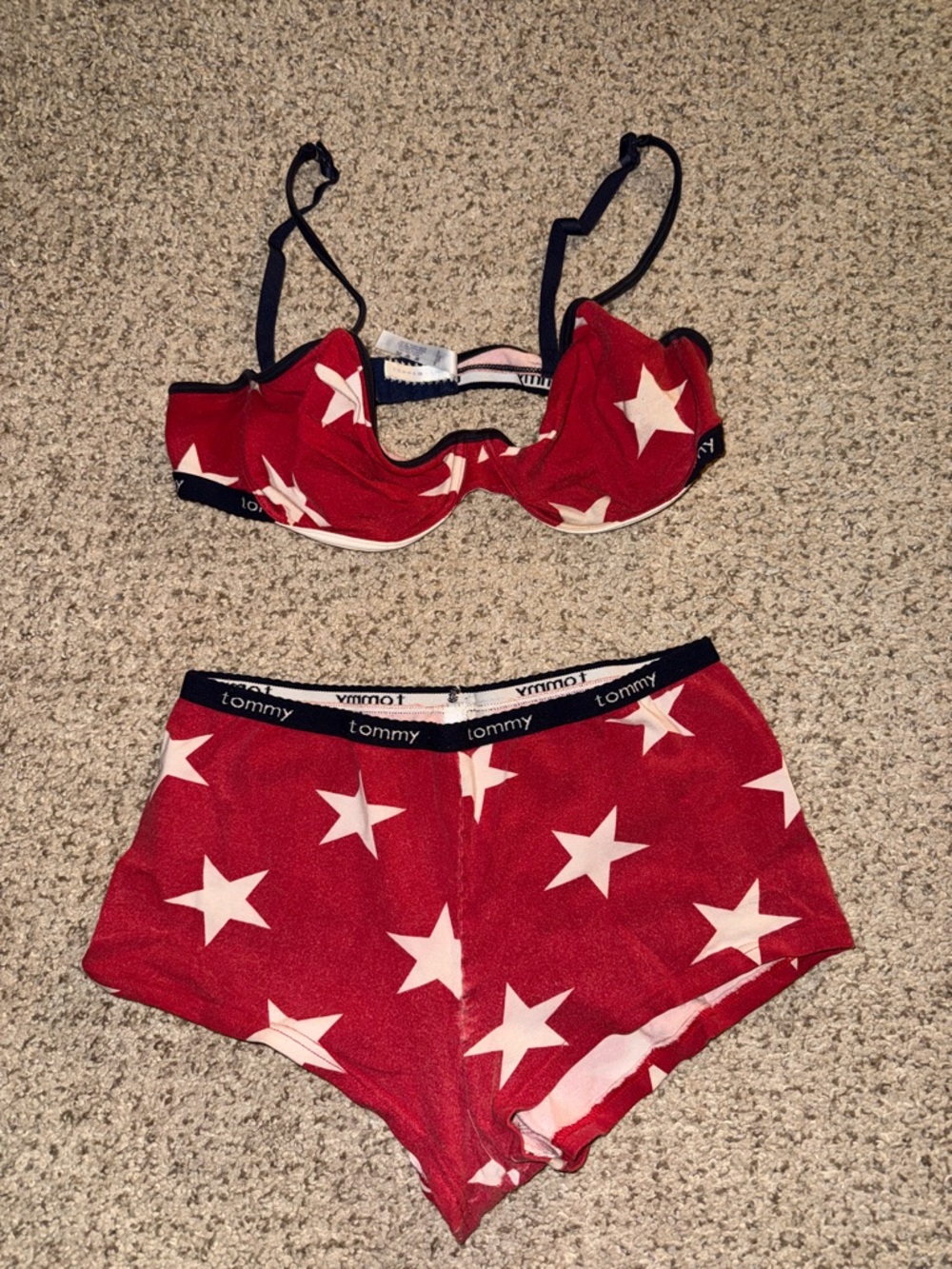 Tommy Hilfiger Red and White Star Print Bra & Shorts Set